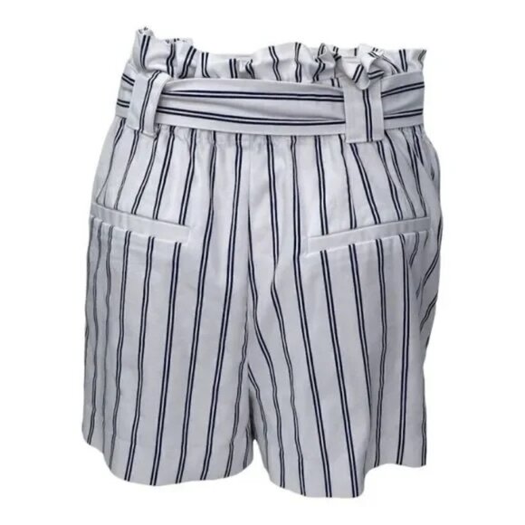 Zara TRF Collection Pleated Belted Paper Bag Shorts White Striped - Picture 4 of 6
